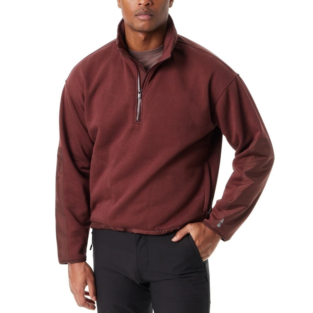 New Bass Outdoor Packable Hoodie Men's M Rum Raisin Cotton 1/4 Zip Pullover